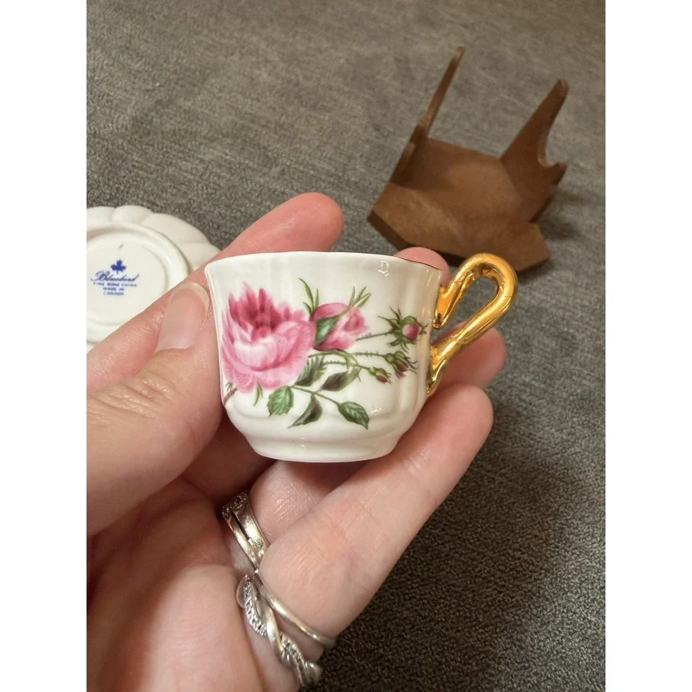 Bluebird Canada Fine Bone China Miniature Demitasse Cup & Saucer Roses Flowers